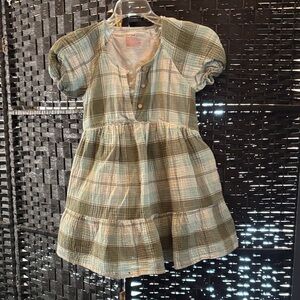Plaid Kids Dress in Green and White